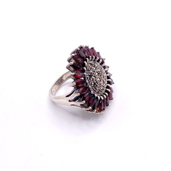 Sterling Silver SunFlower With Garnets and Marcasite 7.5” - Picture 1 of 8